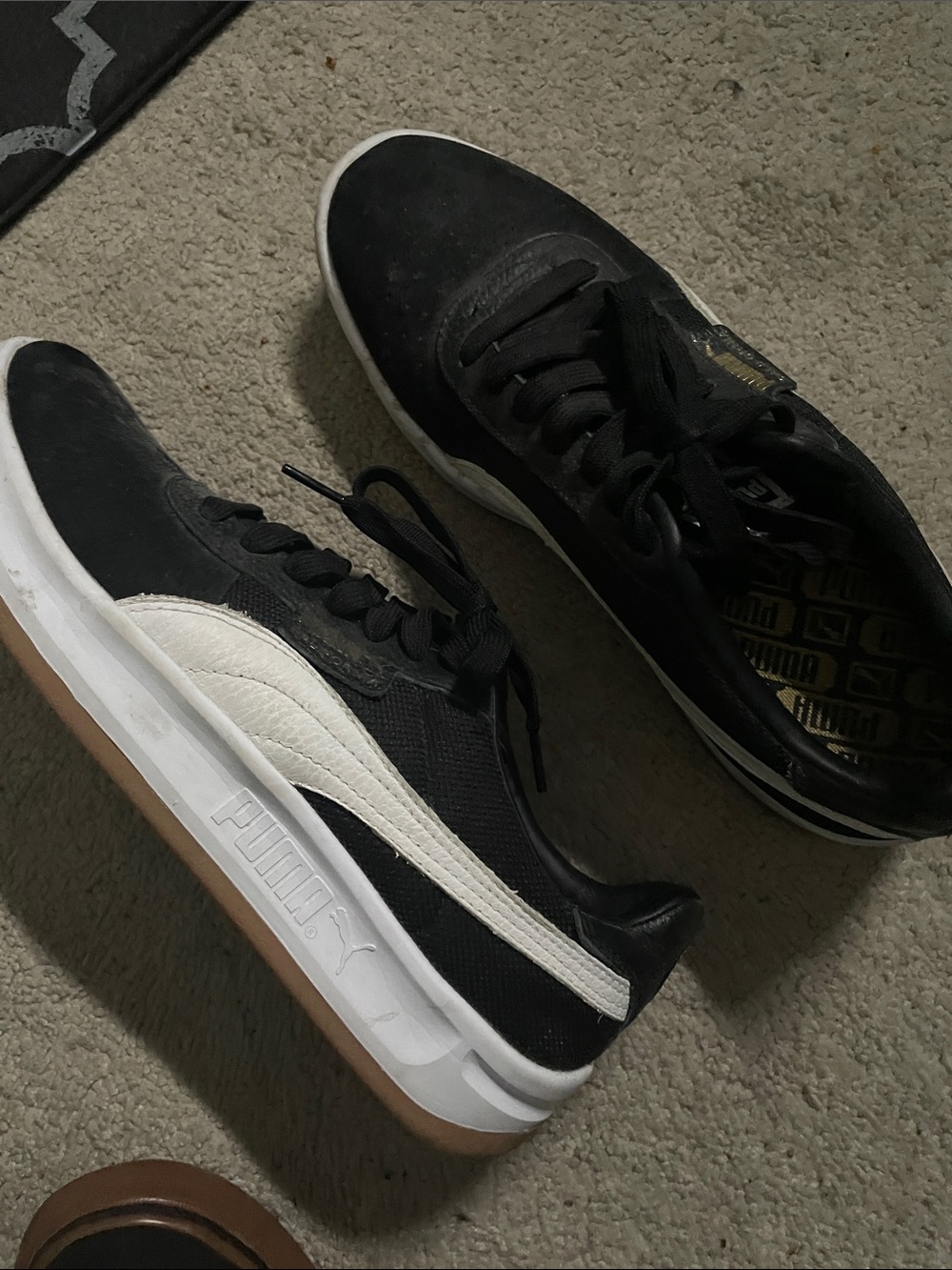 Puma Men’s Black and White Low-Top Sneakers with Gum Sole
